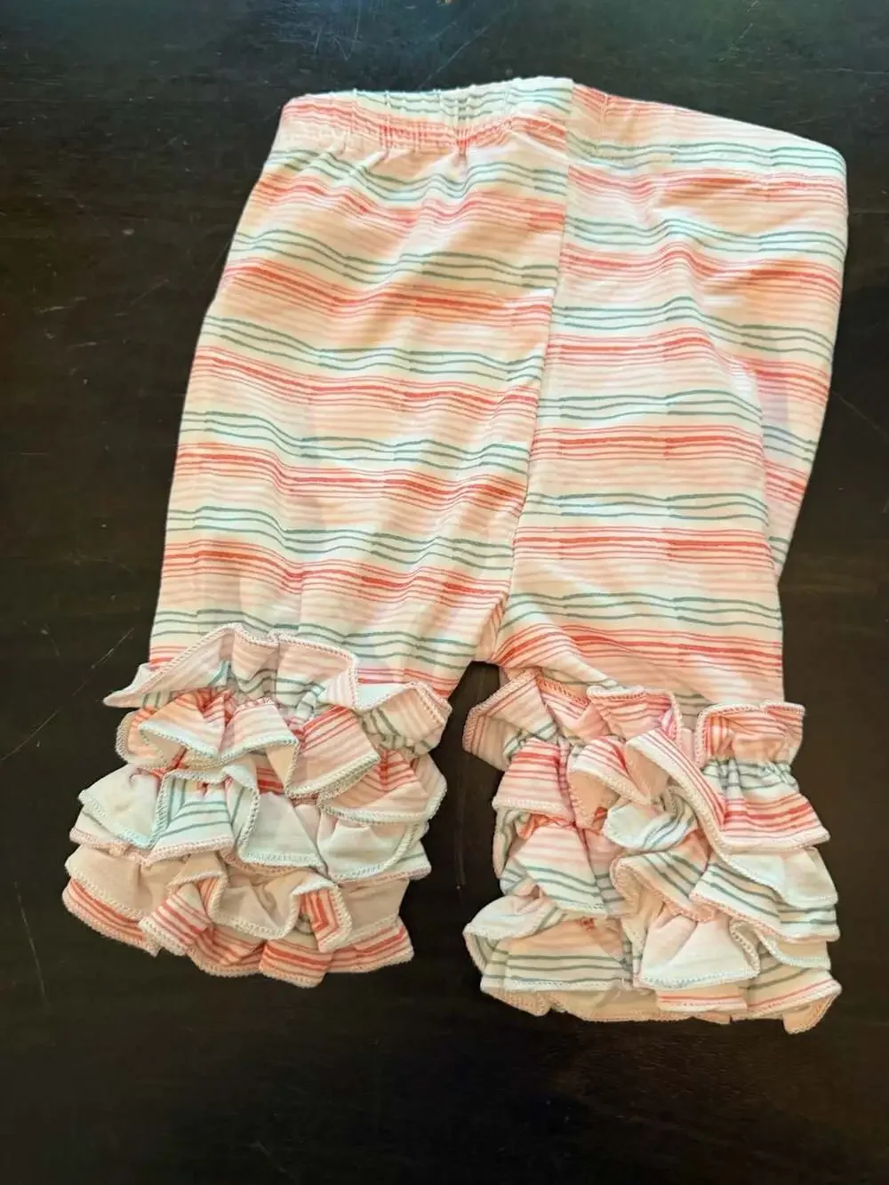 Pete + Lucy Peach Print Dress and Striped Ruffle Leggings